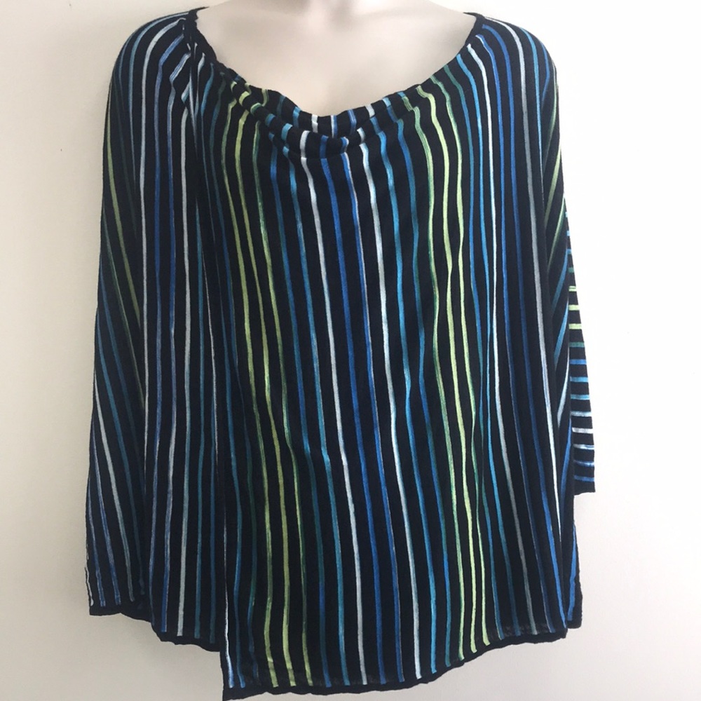 Jones New York Woman Striped Loose Wrap Draped Linen-Mix Top 1X